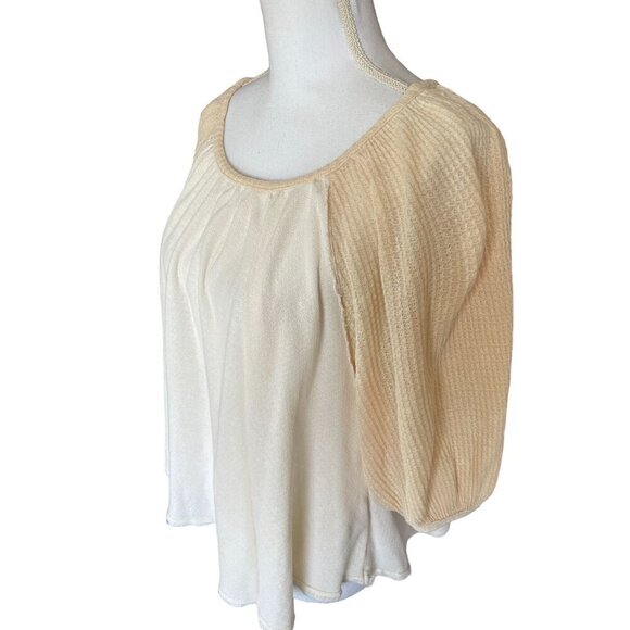 We The Free Sz Small Top Oversized Off White Cream Knit Cotton Boho Peasant - Picture 3 of 12